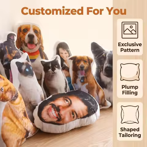 Personalized Pet Photo Pillow, Custom 3D Shape Cat Dog Cushion, Realistic Animal Shape Unique Gradua