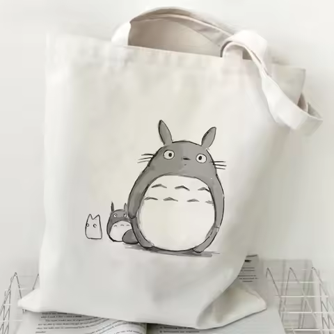 Totoro Studio Ghibli Fashion Print Ladies Shopping Bag Handbag Foldable Reusable Harajuku Style Bag
