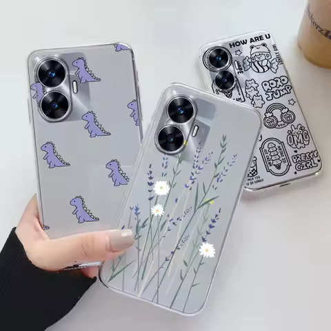 Transparent Case For Realme C55 4G Back Cover Cartoon Flower Soft Shockproof Funda For Realme 12 13 