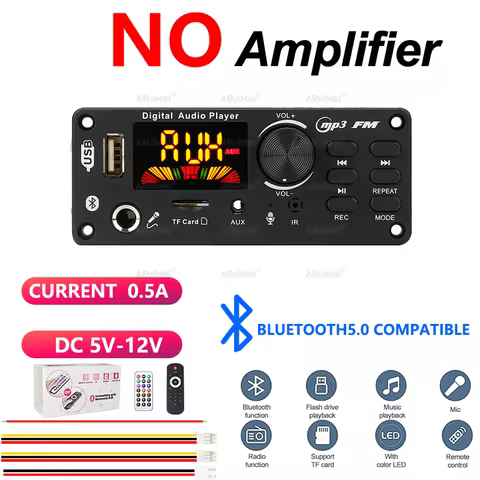 Compact Bluetooth 5.0 Amplifier Complete Kit with Remote & Gift Box, DC 7-12V for Car Audio, Portabl