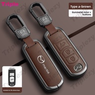 Genuine Leather Zinc Alloy 360° Protector Car Key Shell Keychain Holder For Mazda 2 3 5 6 Atenza Axe