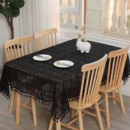 Black Green Tablecloths Vintage Rectangle Crochet Lace Doilies Tablecloths with Tassel Table Cover T