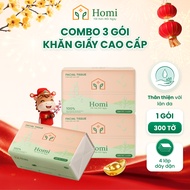 [COMBO 3 PACK OF 300 SHEETS] Combo of 3 Packs of HOMI Paper 300 Sheets - 4 Layers Convenient, Soft, 