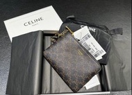 Celine TRIOMPHE帆布帶鉤零錢信用卡包銀 包 wallet 散子包