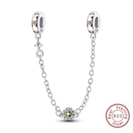 New Stars Safety Chain Clip Charms 925 Sterling Silver Key Locks Pendent Fit 925 Original Bracelets