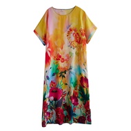 XITAO Print Floral O-neck Dress Casual Half Sleeve A-line Loose Fitting Bohemian Style Summer Women 