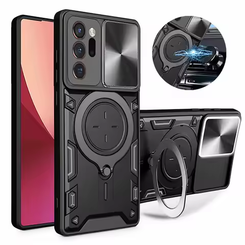 Armor Slide Lens Protector Back Cover For Samsung Galaxy Note 20 Ultra Case Magnetic Ring Stand Fund