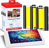 Compatible with Canon Selphy Ink and Paper, RP-108IN 3 Colors Ink Cartridge and 108 Sheets Glossy Pa