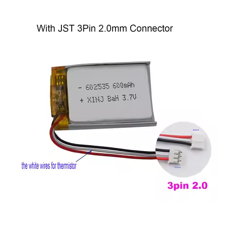 3.7V 600mAh 2.22Wh Li-Polymer Li Lithium Battery 602535 Li-ion JST 3pin 2.0mm Plug For GPS Bluetooth