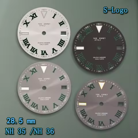 S Logo 28.5mm Roman Aureum Dial Fit NH35/NH36/4R/7S Movement Ice Blue Luminous HighQuality Watch Mod