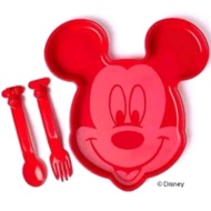 Promo Tupperware Mickey Plate + Cutlery  piring plastik disney cekung wadah makanan merah tempat say