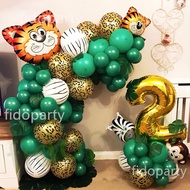 61pcs Jungle Safari Animal Balloons Set 32inch Gold Number Large Tiger Animal Head Foil Balloon Baby