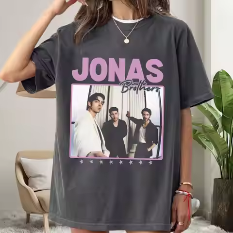 Jonas Brothers Inspired Tour T-Shirt Vintage Pop Band Graphic Tee Summer Men's and Women's Loose and