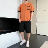 Baju set seluar Set pengeluar sumber t-shirt lelaki musim panas jenama fesyen nipis, satu set sutera