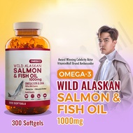 Omega 3 Wild Alaskan Salmon Fish Oil 1000mg 300 Softgels - Halal Omega 3 Fish Oil Supplement Heart Health