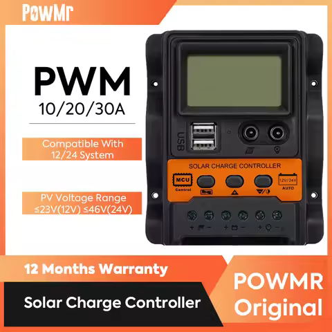 PowMr PWM Solar Charge Controller 12V 24V Charge Regulator for Solar Panel Lead Acid Battery 10A 20A