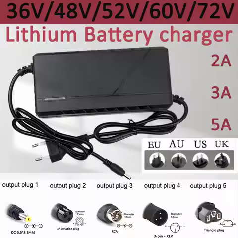 42V 54.6V 67.2V 84V Charger 2A 3A 5A 10S 13S 16S 20S Lithium Battery Pack US/EU/AU/UK Plug 36V 48V 6