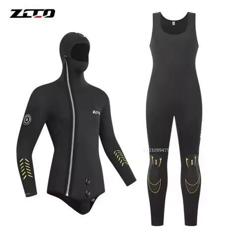 5mm Neoprene Wetsuit Underwater Fishing Spearfishing Fullbody Diving Suit Hooded Two-piece Set Pant 