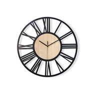 鐵製設計時鐘 黑色烤漆木紋 40cm 台製機芯 羅馬數字 鐵藝鐘 簡約
