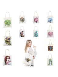 1pc DIY Diamond Painting Tote Bag, Crystal Super Flash Shaped Diamond Canvas Shopping Bag Portable C