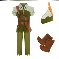Peter Pan Cosplay ชุดการแสดงสำหรับเด็กผู้ชาย ชุดสัตว์เลี้ยงสีเขียว ชุดวันคริสต์มาส ชุดการแสดง Peter 