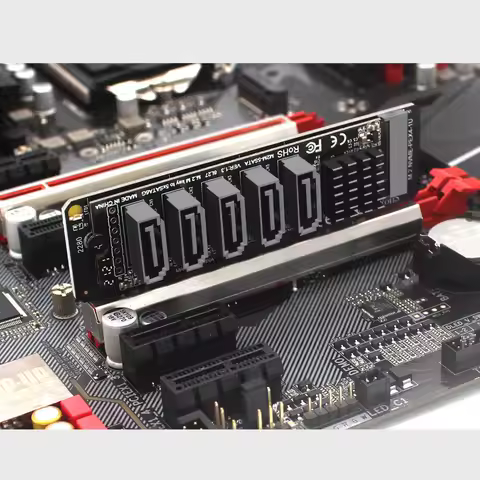 JonISerl PH56+1U PCIE3.0 M.2 M Key X4 X8 X16 to 5Ports SATA III Expansion Card 6Gbps with LED Indica