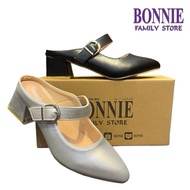 BONNIE A8678-7 HEELS SARUNG SEPARUH TUMIT 2 INCI WANITA - BLACK/SILVER