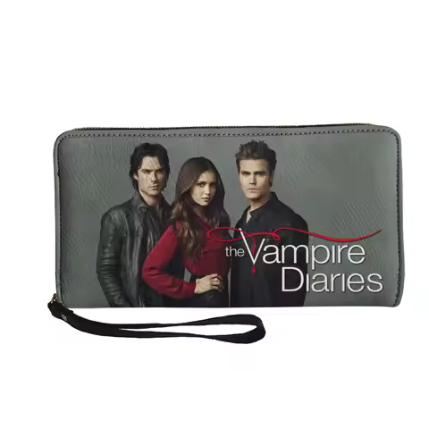 The Vampire Diaries Custom Wallet Purse Mens Womens Teenagers Zipper Long Wallets Double Print Porta