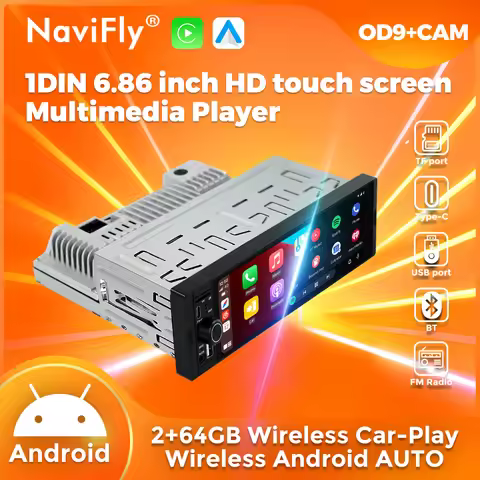NEW 2GB+64G Android 13 1DIN 6.86" Wireless Carplay Android Auto Car Multimedia Radio Player GPS Navi