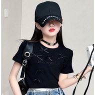 Girls' CROP TOP with BLACK Ribbon, Short TOP with BLACK Ribbon, GIOBAGS