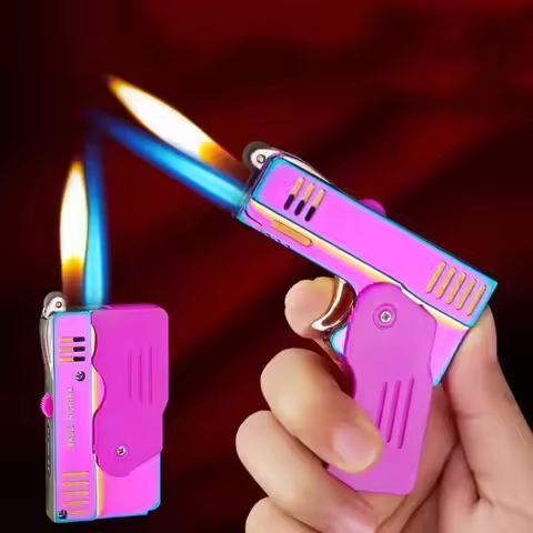 Creative Gun Model Lighter Butane Gas Jet Lighter Flashlight Turbo Spray Gun Blue Flame Cigar Smokin