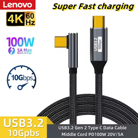 Lenovo 100W 5A USB C 3 Gen2 10Gbps Cable Type C to C 4k 60Hz Video Cable QC4.0 3.0 Fast Charging Cab
