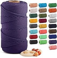 Macrame Cotton Cord 5mm x 109 Yards, ZUEXT 100% Natural Handmade Colorful 4 Strands Twisted Braided Cotton Rope for Wall Hanging Plant Hangers Gift Wrapping Tapestry DIY Crafts(100m, Dark Violet)