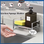 304 Stainless Steel Sponge Holder Kitchen Sink Drainer Rack with Water Tray Countertop Dish Soap Caddy Organizer Drain Basket