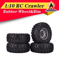 4PCS 2.2 Inch Rubber Tyres With Titanium Gray Metal Rim for 1:10 Axial SCX10 TRX-4 RC Crawler