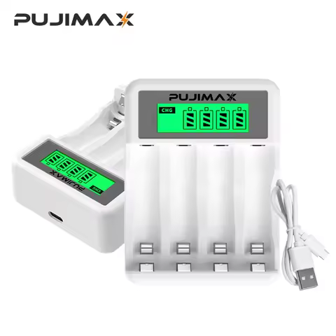 PUJIMAX LCD Display Smart Intelligent Battery Charger With 4 Slots For AA/AAA NiCd NiMh Rechargeable