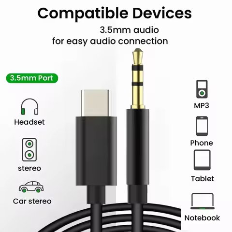 USB Type C to 3.5mm Jack AUX Audio Cable with DAC for Car Speaker Headphone Compatible Tipo C Auxili