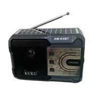 KUKU K5BTS Rechargeable Solar AM/FM Bluetooth Radio with USB/SD/TF MP3 Player