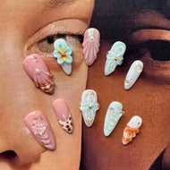 Handmade Nail Accessories Set, Including 10Pcs Almond Nails, Dreamy 3D Shell Press On Nails Long Alm