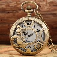 Bronze Lovely Donald Duck Case Arabic Number Quartz Pocket Watch for Men Women with Chain