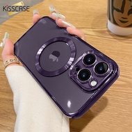 【With Lens Film】KISSCASE For iPhone15ProMax Case Magsafe Wireless Charging Case Luxury Transparent Plating Silicone Lens Protector Cover For iPhone 15 Pro Max 14 Plus 13 Pro Max 12 Pro Max 11 Lens Protector Shockproof Cover
