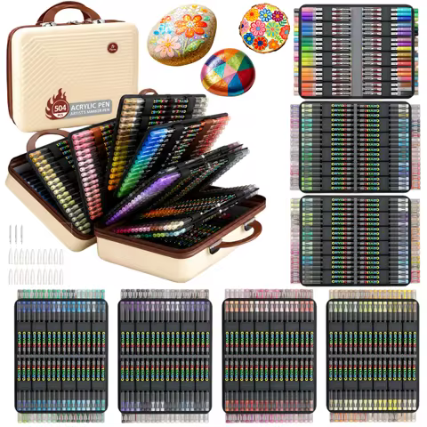 504 Colors Acrylic Paint Markers Set with Organizer Case Complete Artist Marker Collection with Soft