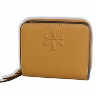 快速出貨！【TORY BURCH】牛皮皮革浮雕logo拉鍊短夾-駝色