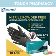 RESPACK Nitrile Powder Free Hygiene &amp; General Purpose Gloves - BLACK 100's/BOX (Size = S/M/L/XL)