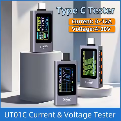 UT01C Type C Tester Voltage Current Detection Meter DC 4-30V 0-12A HD IPS Display Type C Fast Chargi