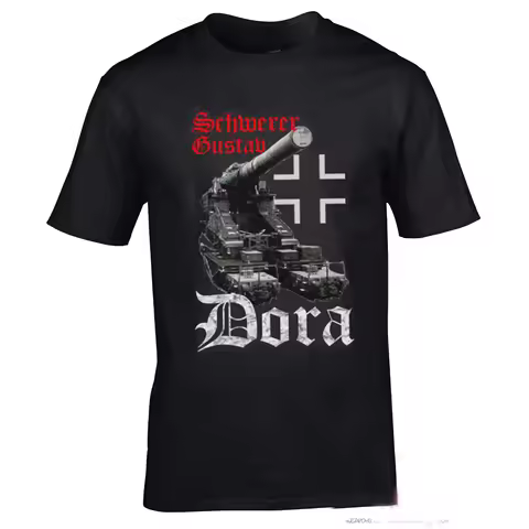 Schwerer Gustav Dora Device Railroad Gun 80cm Caliber Cannon T-Shirt. Summer Cotton Short Sleeve O-N