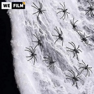 Artificial Spider Web with Fake Spider Stretchy Cotton Spider Web Halloween Party House Horror Scene