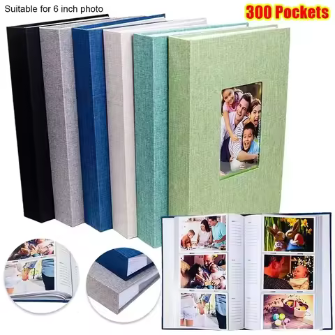 1Pcs New 300 Pockets Linen Photo Album Slip-in Interleaf Type 6 inch Photo Storage Book Picture Albu
