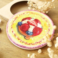 【草莓塔】手繪美食杯墊/鶯歌陶瓷吸水杯墊/陶瓷杯墊/圓形杯墊
