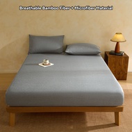 [New] Breathable Bamboo Fiber Fitted Bedsheet Plain Texture Bedsheet Skin-Friendly Cooling Bedsheet